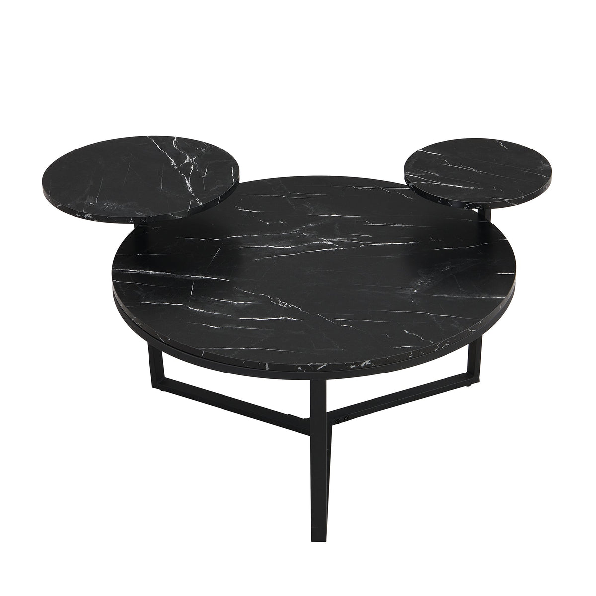 Black Faux Marble Coffee Table with Display Shelves