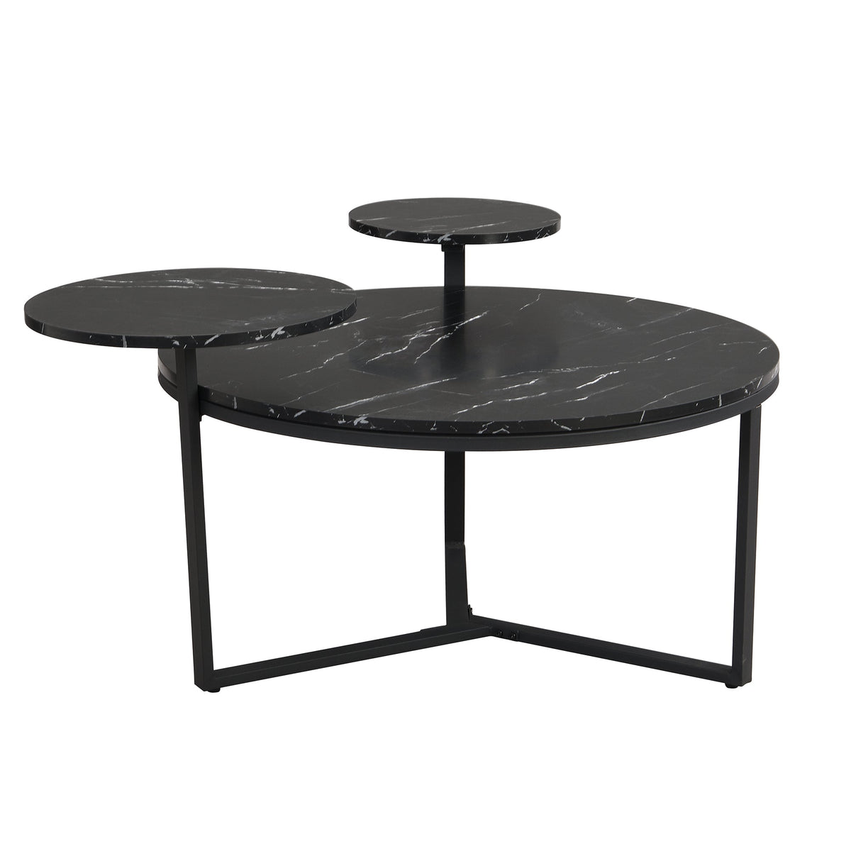 Black Faux Marble Coffee Table with Display Shelves
