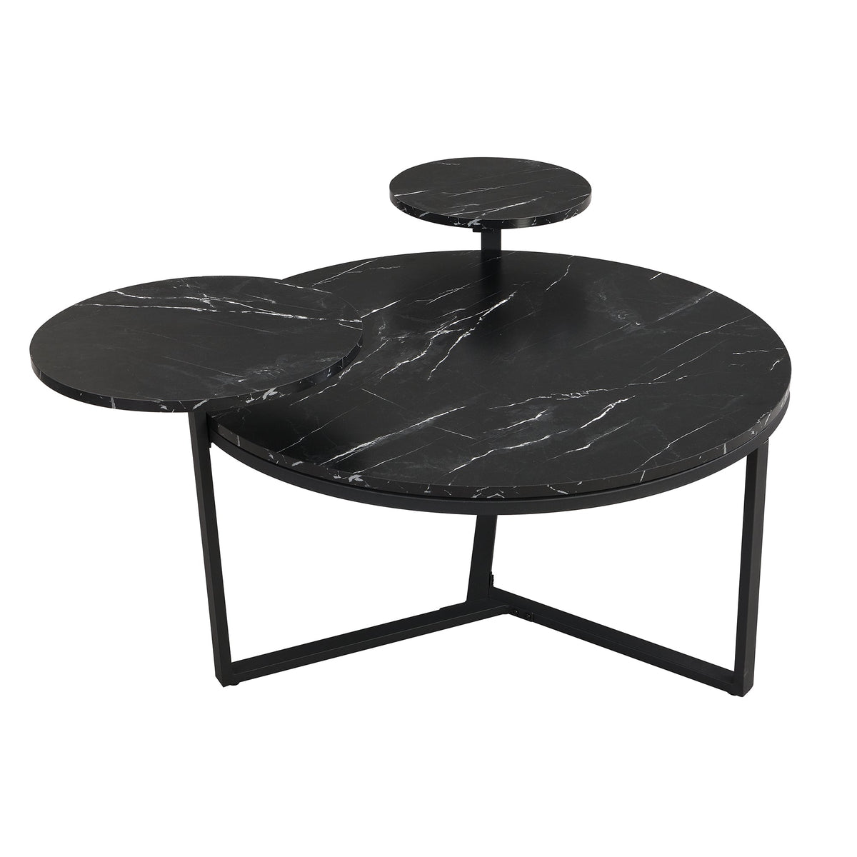 Black Faux Marble Coffee Table with Display Shelves