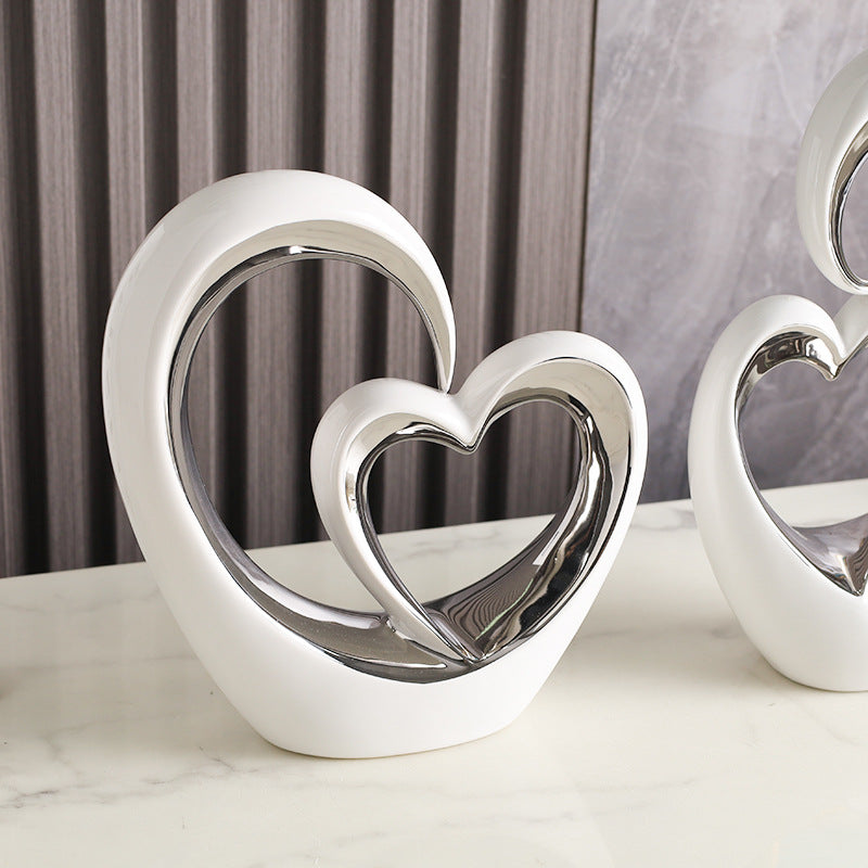 Heart-to-Heart Ceramic Ornament for Elegant Home Decor