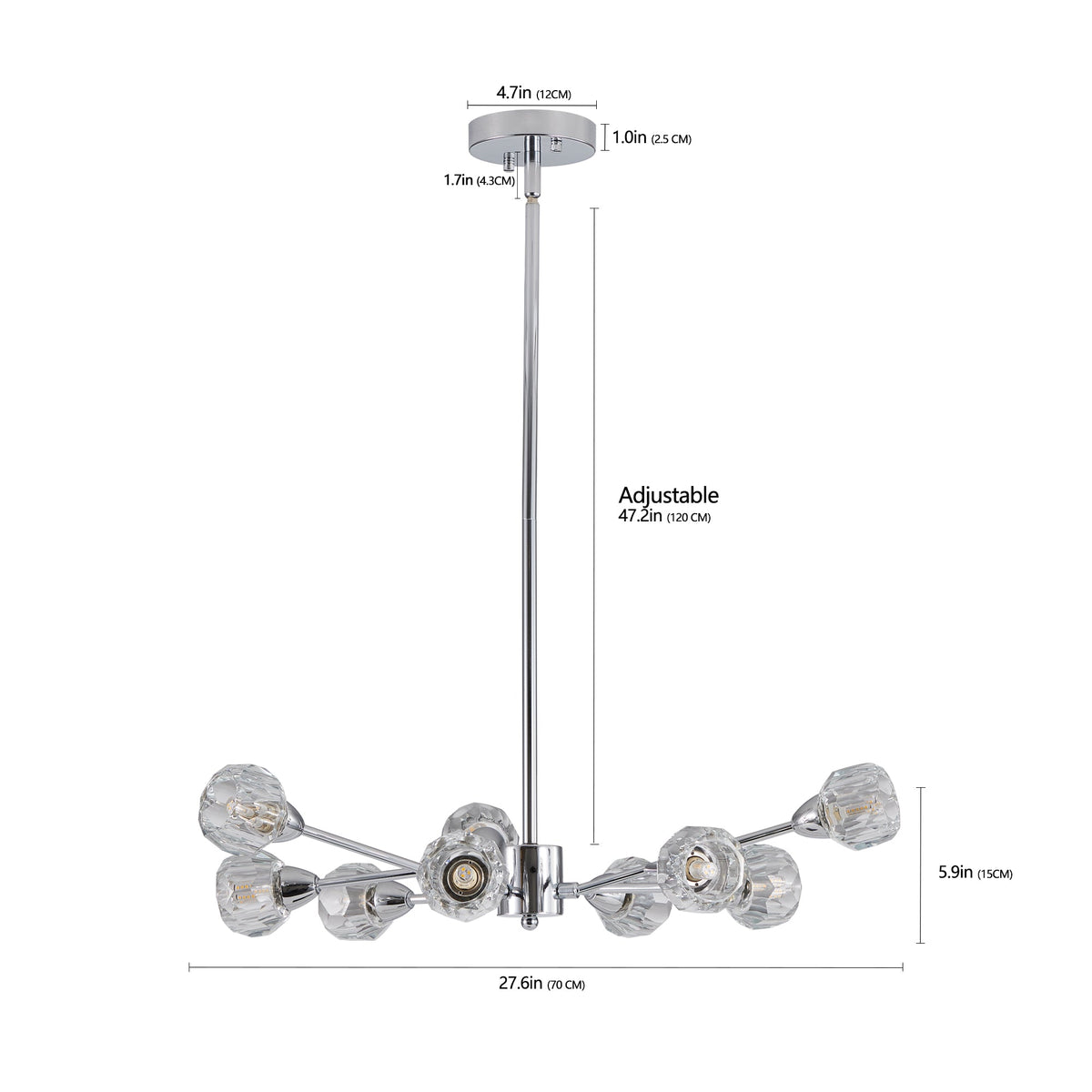 9-Light Modern Chrome Chandelier with Crystal-Style Shades