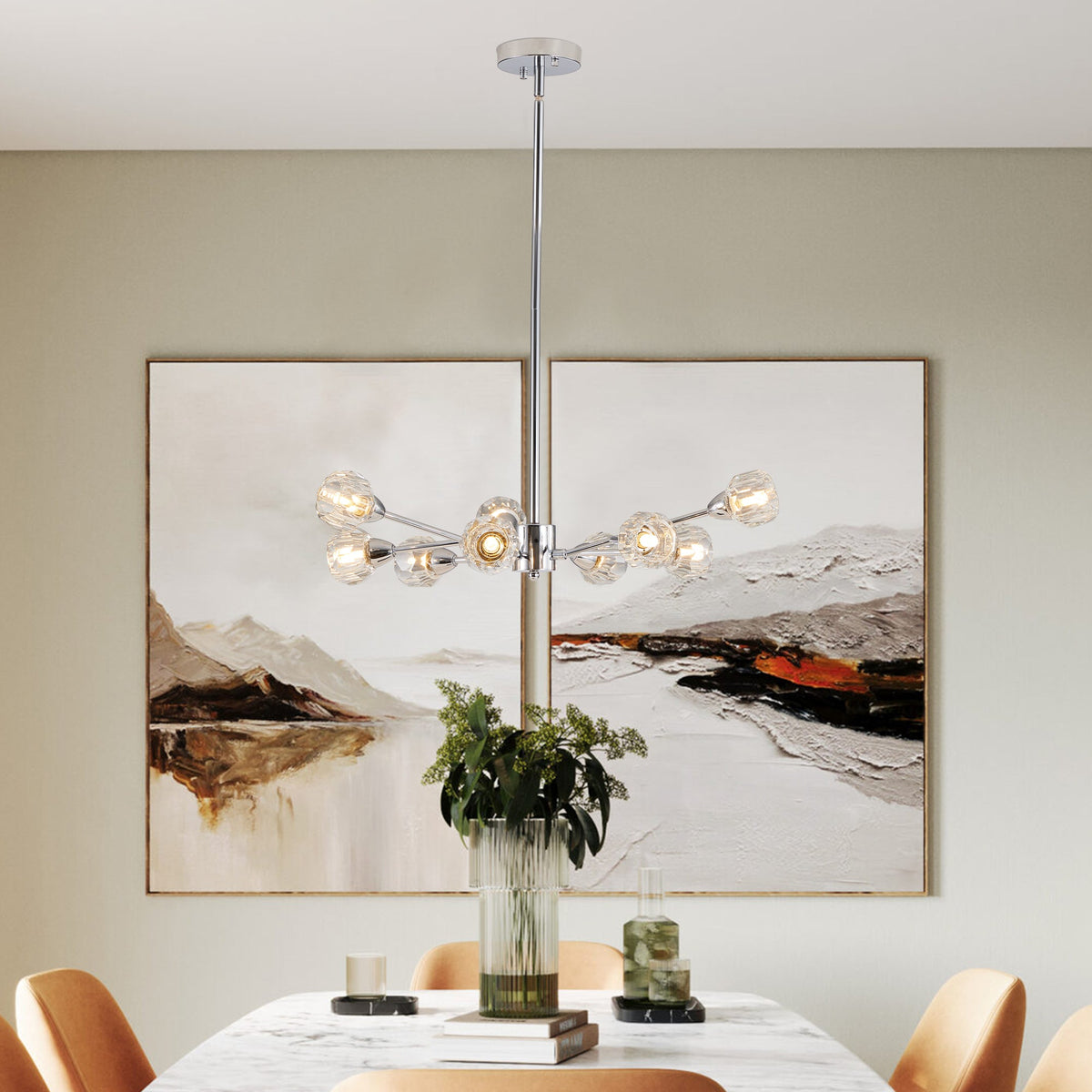 9-Light Modern Chrome Chandelier with Crystal-Style Shades