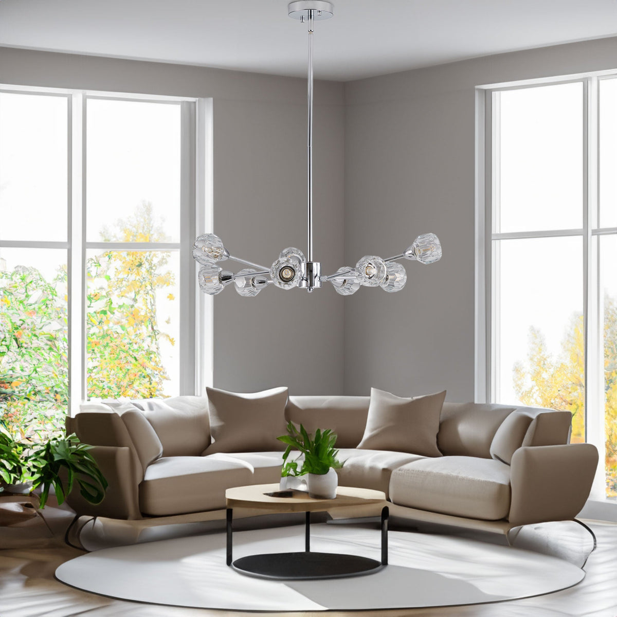 9-Light Modern Chrome Chandelier with Crystal-Style Shades
