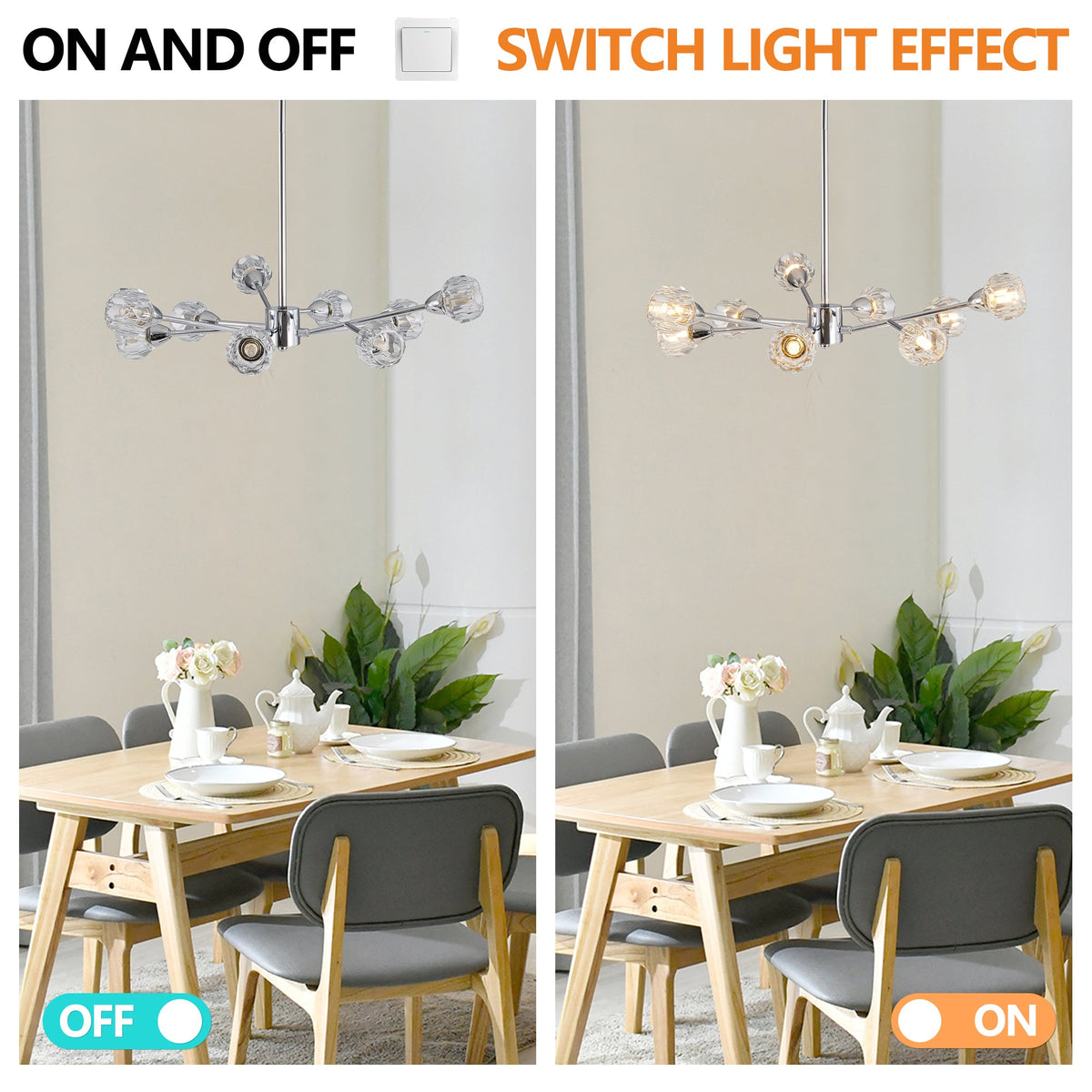 9-Light Modern Chrome Chandelier with Crystal-Style Shades