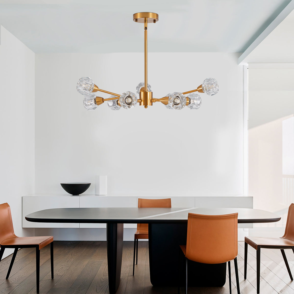 9-Light Golden Crystal Chandelier for Living Rooms