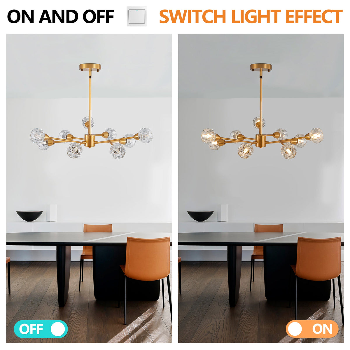 9-Light Golden Crystal Chandelier for Living Rooms