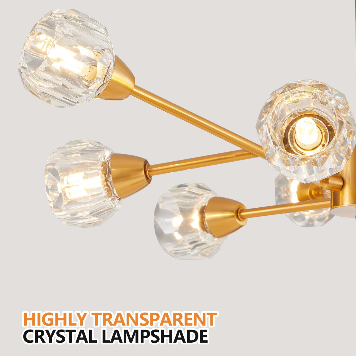 9-Light Golden Crystal Chandelier for Living Rooms