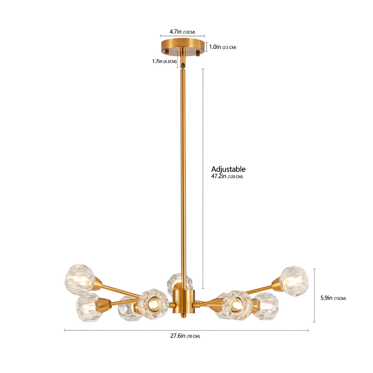 9-Light Golden Crystal Chandelier for Living Rooms