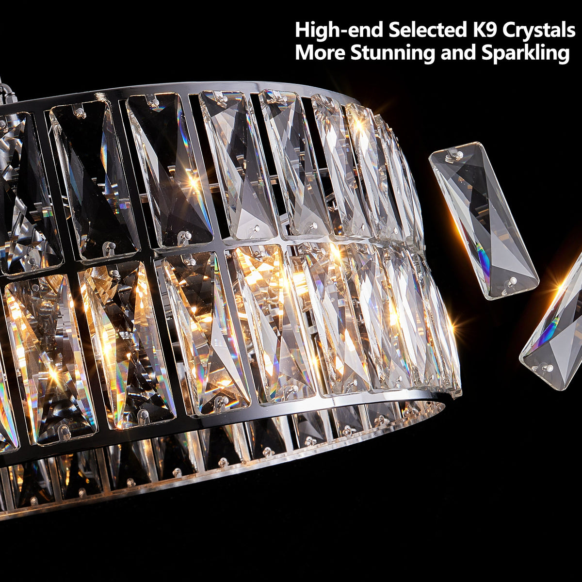 Sparkling Crystal Drum Pendant Light, 6-Light Chrome