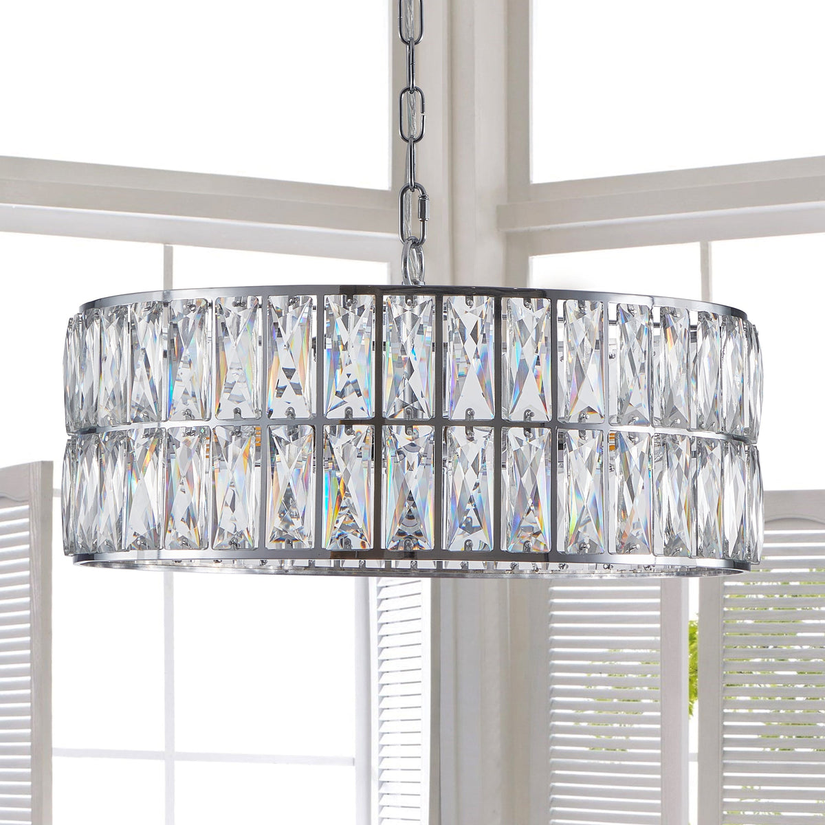 Sparkling Crystal Drum Pendant Light, 6-Light Chrome