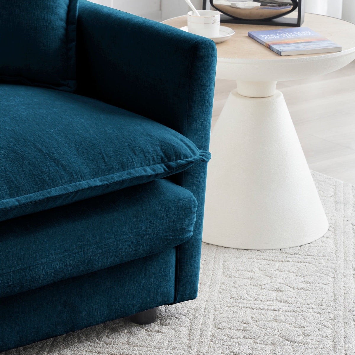 Blue Chenille Loveseat Sofa with Deep Seat & Pillows