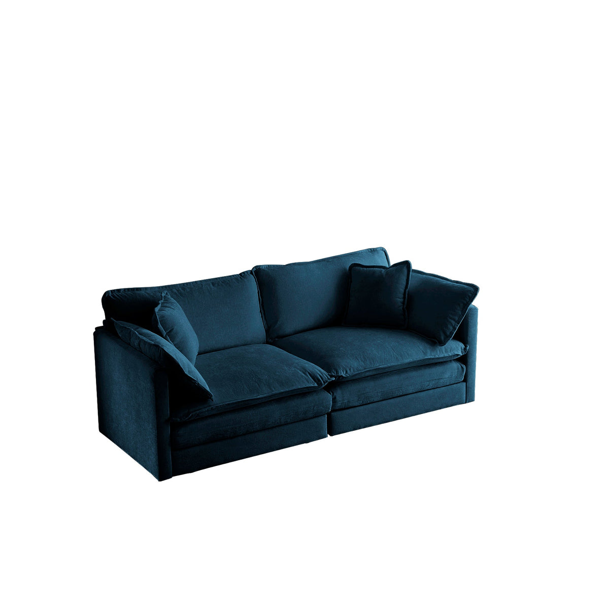 Blue Chenille Loveseat Sofa with Deep Seat & Pillows