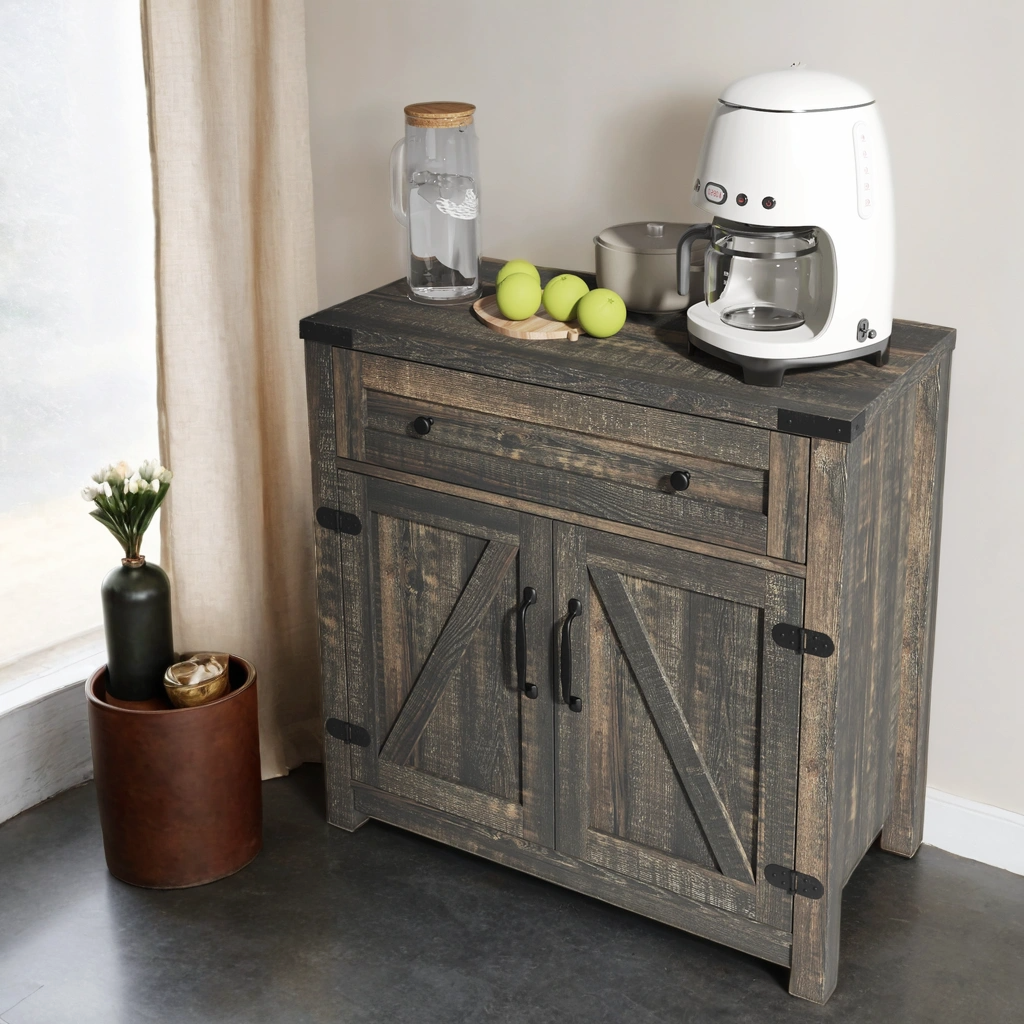 Farmhouse Barn Door Accent Cabinet with Hidden Storage