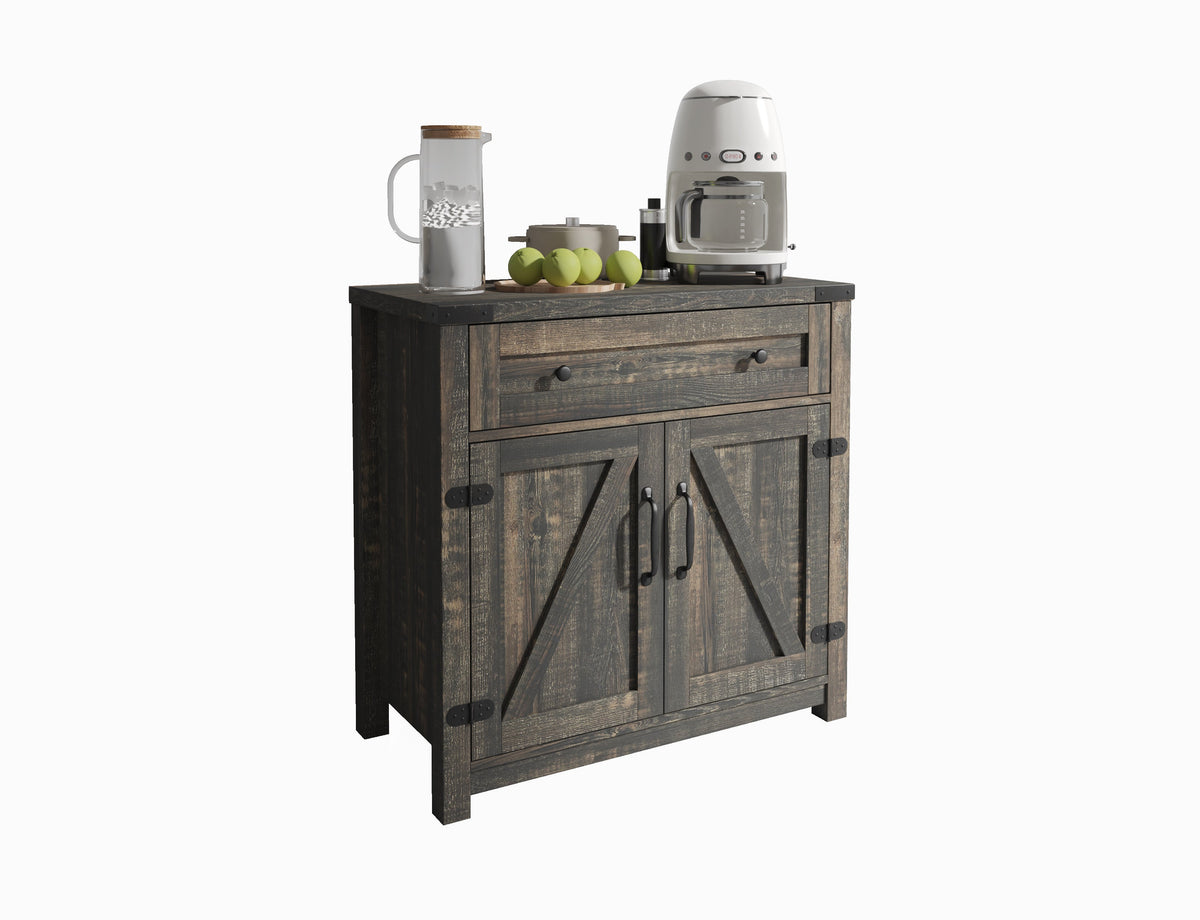 Farmhouse Barn Door Accent Cabinet with Hidden Storage