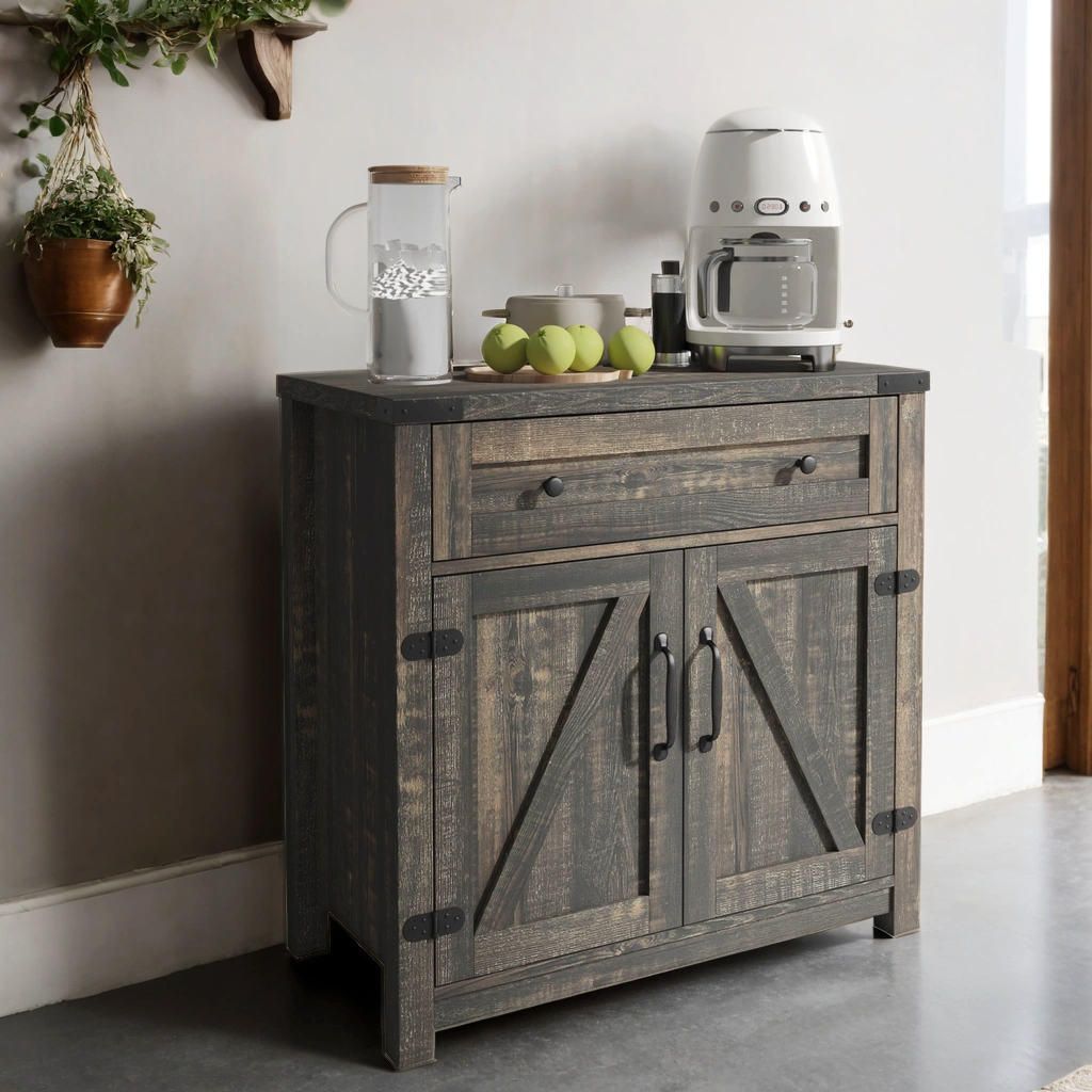 Farmhouse Barn Door Accent Cabinet with Hidden Storage