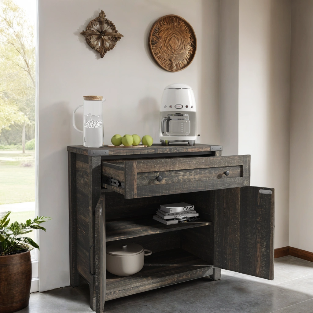 Farmhouse Barn Door Accent Cabinet with Hidden Storage