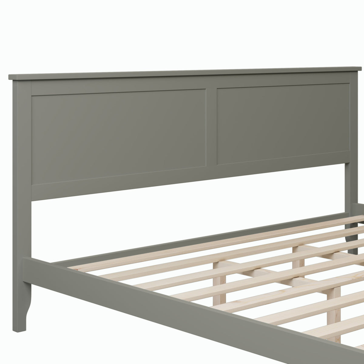Gray Solid Wood King Platform Bed with Paneled Headboard