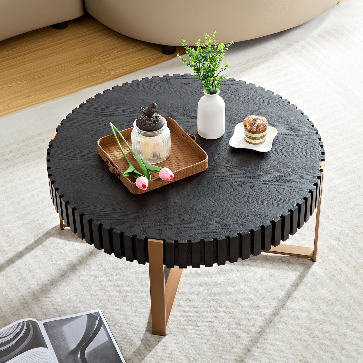 Round Drum Coffee Table 31.5 Inch Modern Living Room