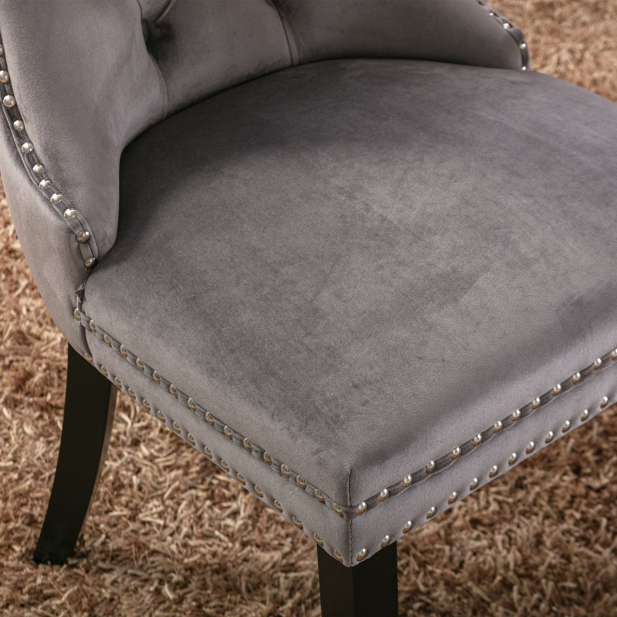 Velvet Tufted Dining Chair with Nailhead Trim, Gray