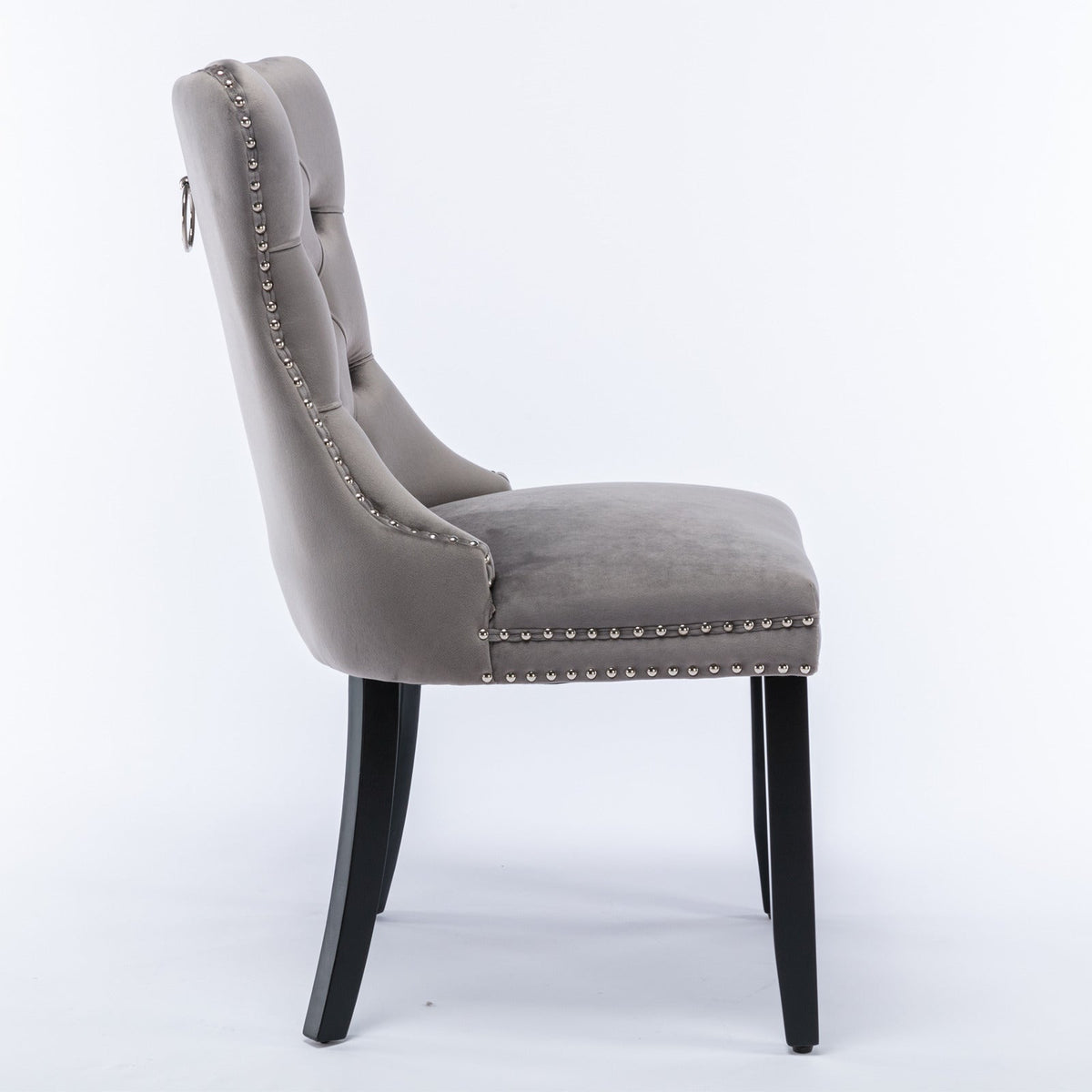 Velvet Tufted Dining Chair with Nailhead Trim, Gray