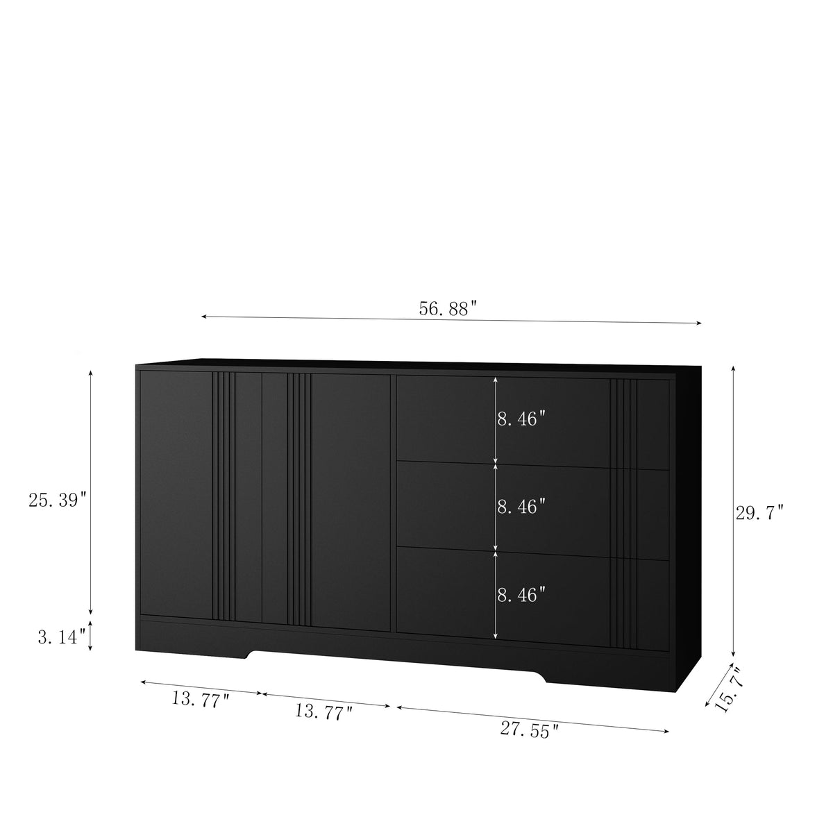 Black Sideboard Buffet with Doors and Drawers for Storage