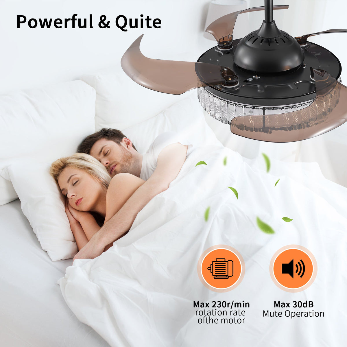Retractable LED Ceiling Fan with Crystal Light & Remote