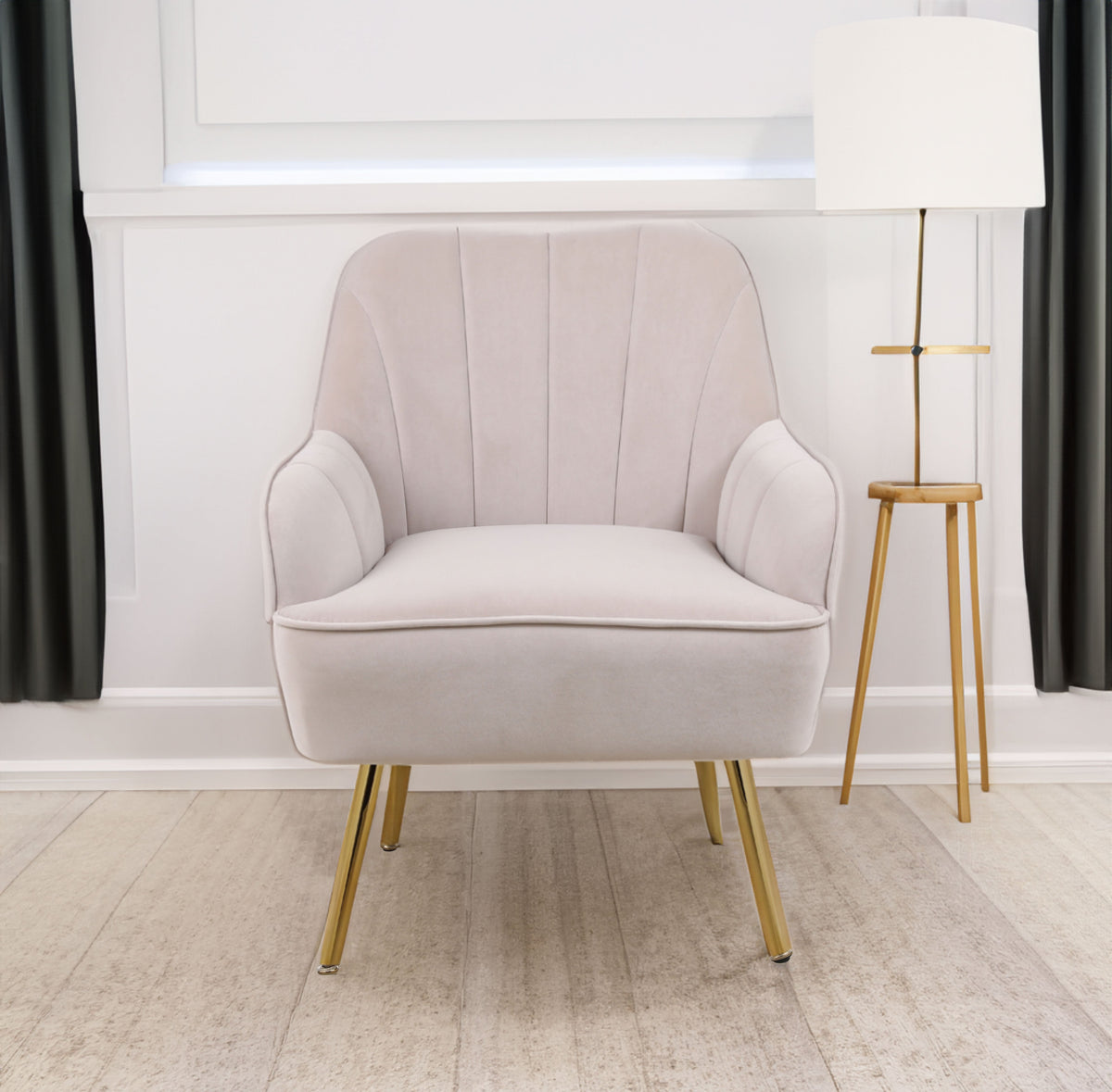 Velvet Accent Armchair with Gold Legs, Mid-Century Style