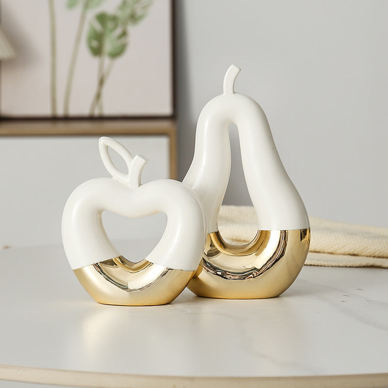 Gilded Apple Pear Ceramic Sculpture Set for Luxury Decor