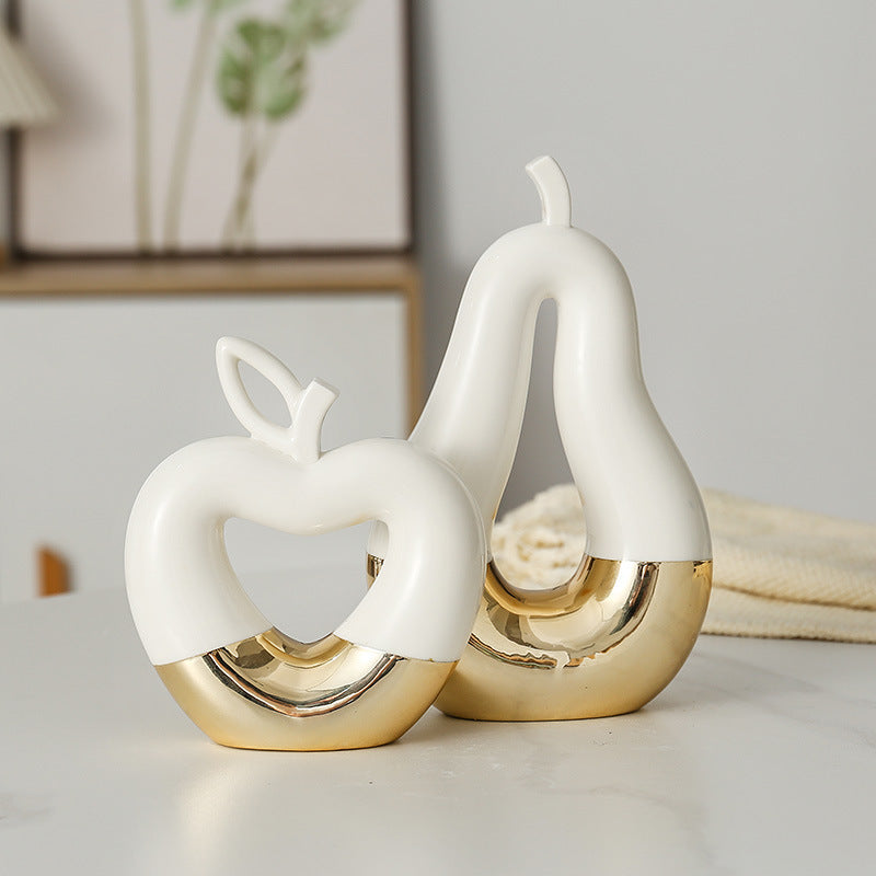 Gilded Apple Pear Ceramic Sculpture Set for Luxury Decor