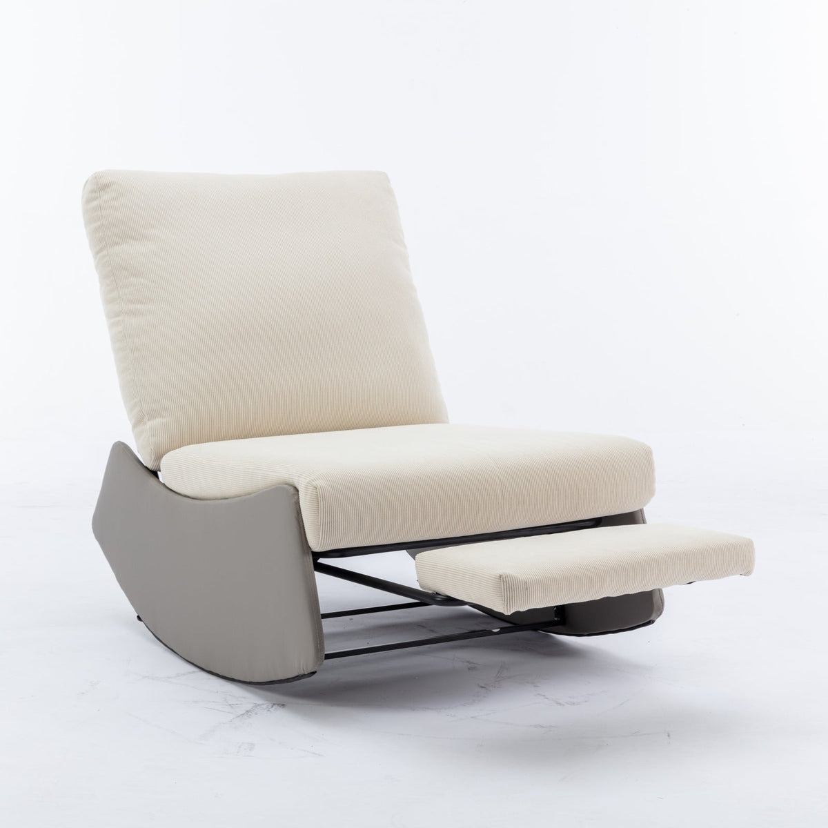 Modern Rocking Recliner Chair with Footrest, Gray Corduroy