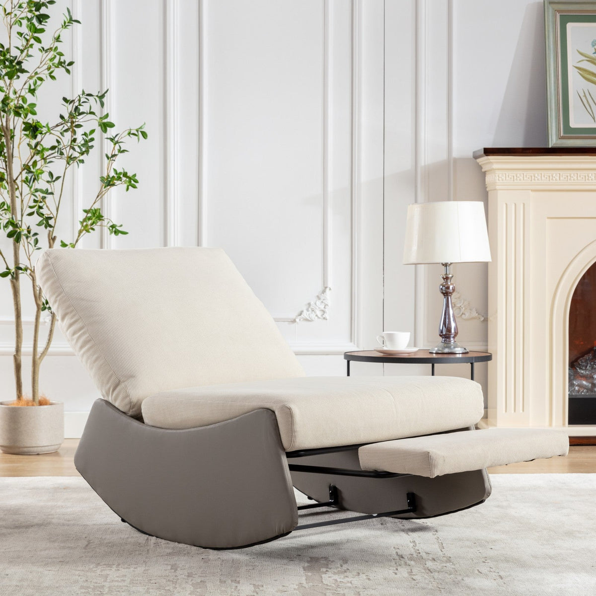 Modern Rocking Recliner Chair with Footrest, Gray Corduroy