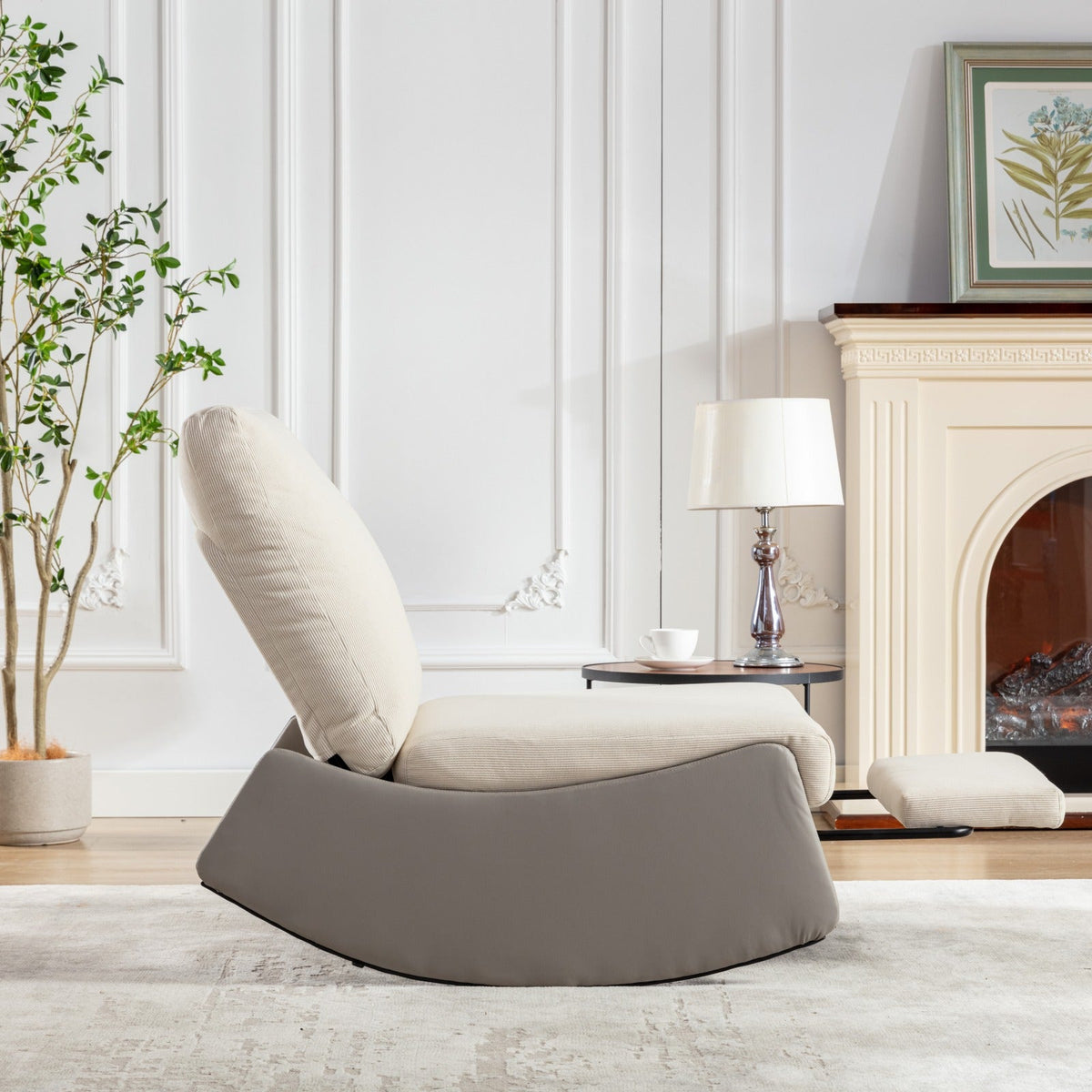 Modern Rocking Recliner Chair with Footrest, Gray Corduroy