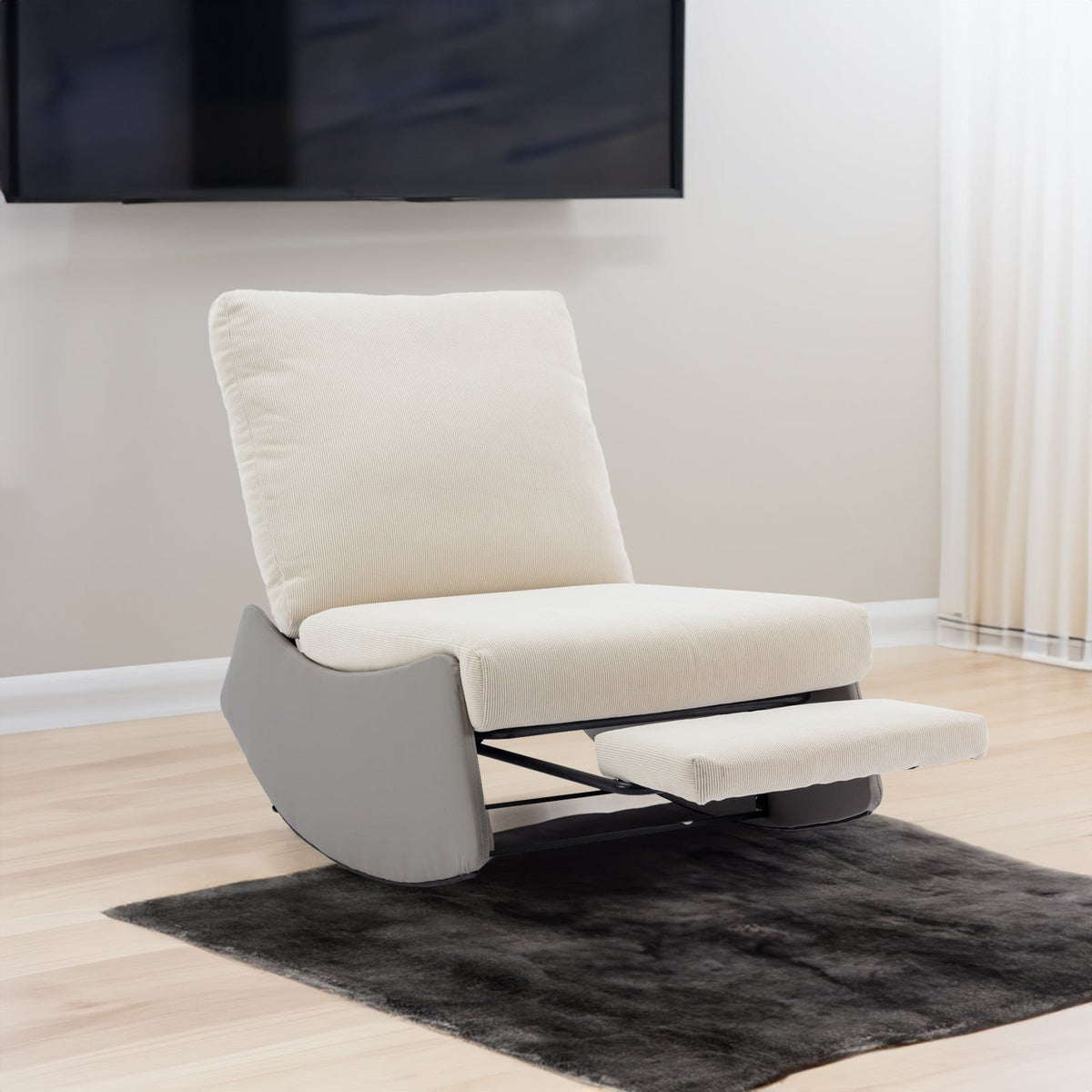 Modern Rocking Recliner Chair with Footrest, Gray Corduroy