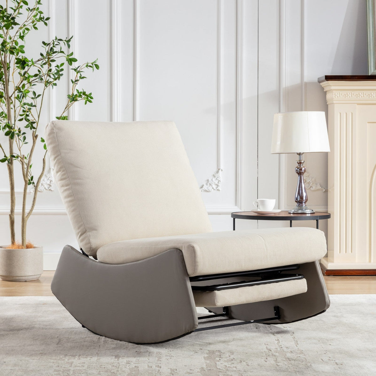 Modern Rocking Recliner Chair with Footrest, Gray Corduroy