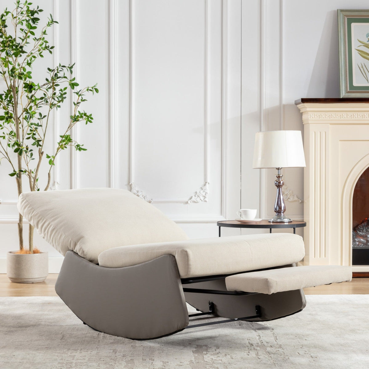Modern Rocking Recliner Chair with Footrest, Gray Corduroy