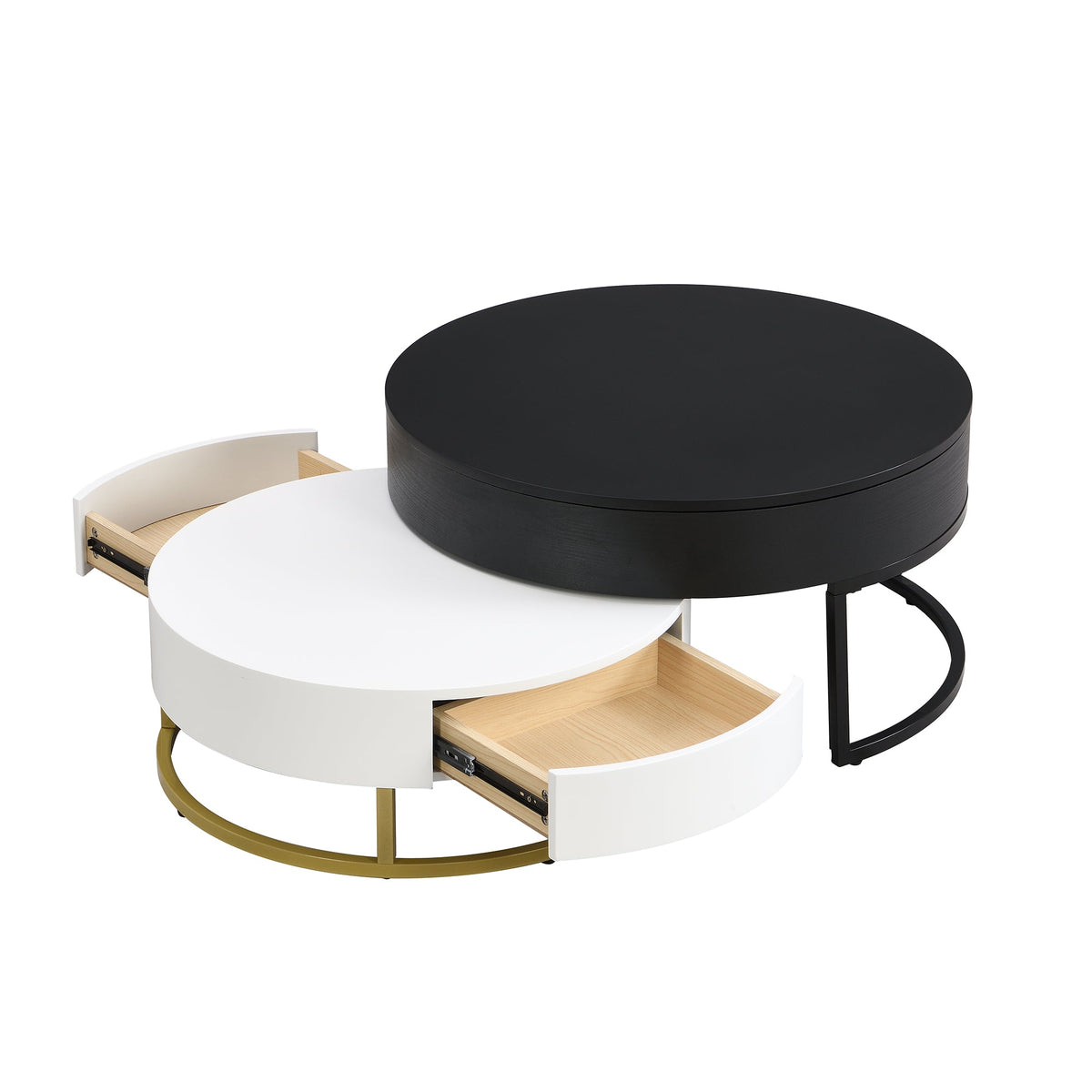 Round Nesting Coffee Table with Lift Top & Hidden Storage