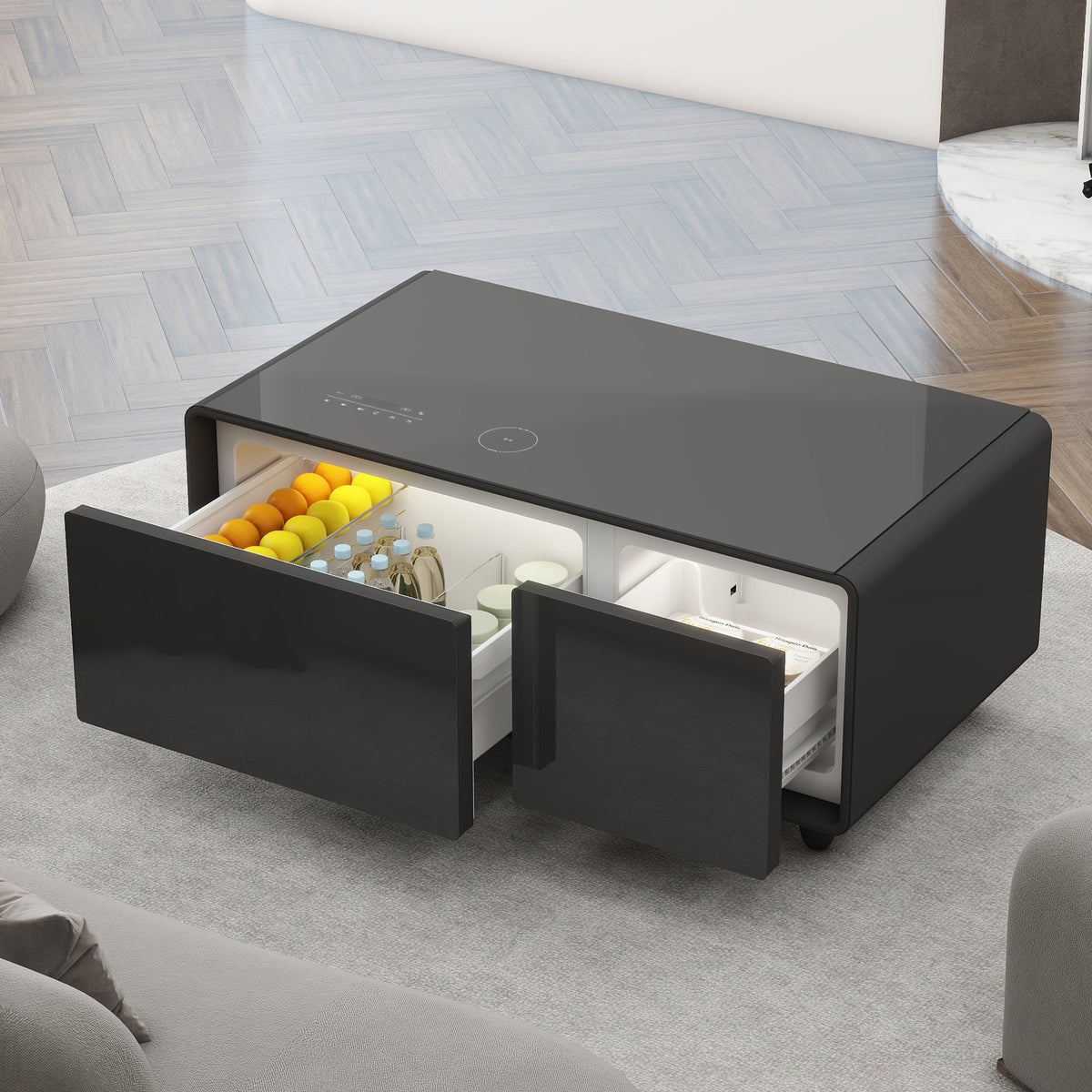 Smart Coffee Table with Built-in Fridge and Charger