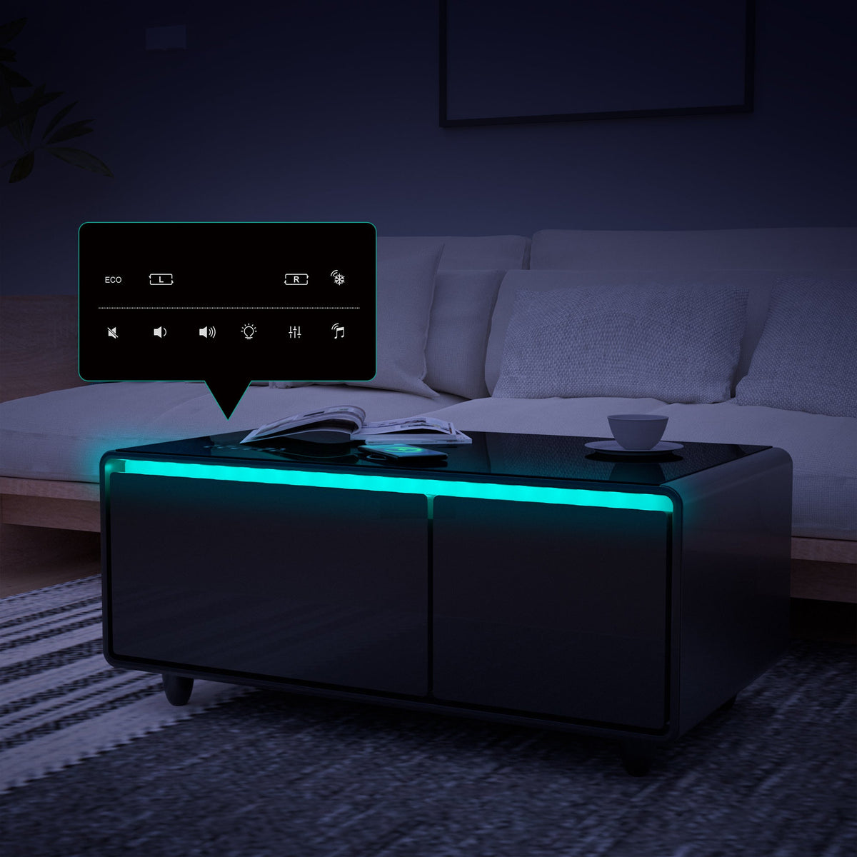 Smart Coffee Table with Built-in Fridge and Charger