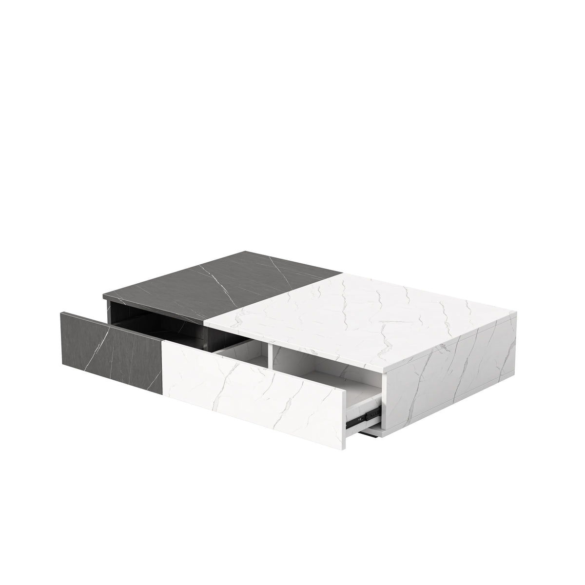 Modern Marble-Look Coffee Table with Hidden Storage