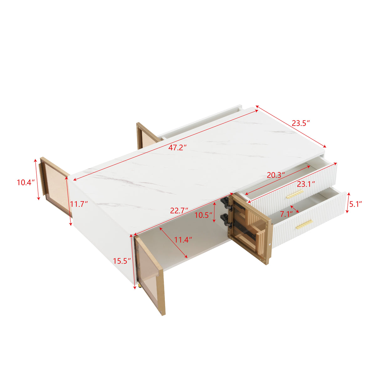 Modern White Coffee Table with Storage Drawers & LED
