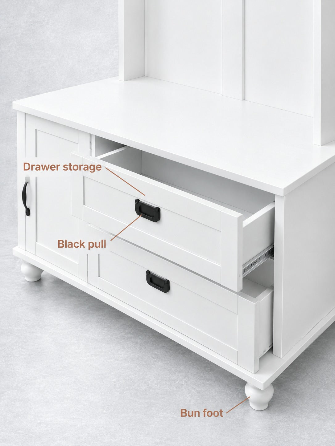 Modern White Hall Tree with Storage Bench and Coat Hooks
