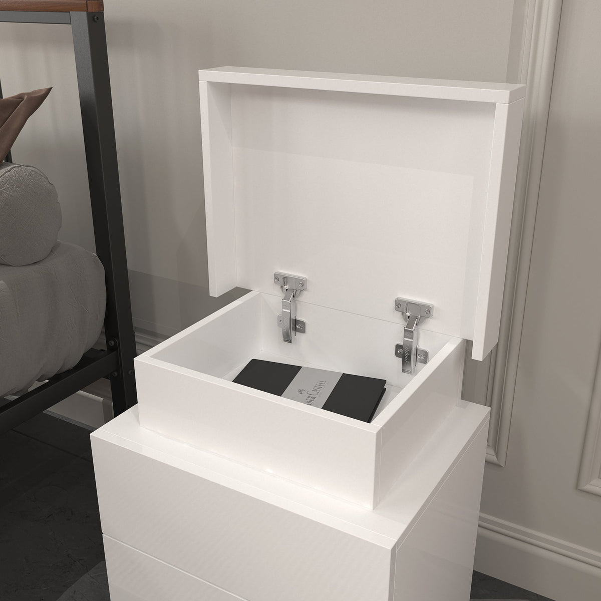 White Nightstand with LED Lights and 2 Drawers