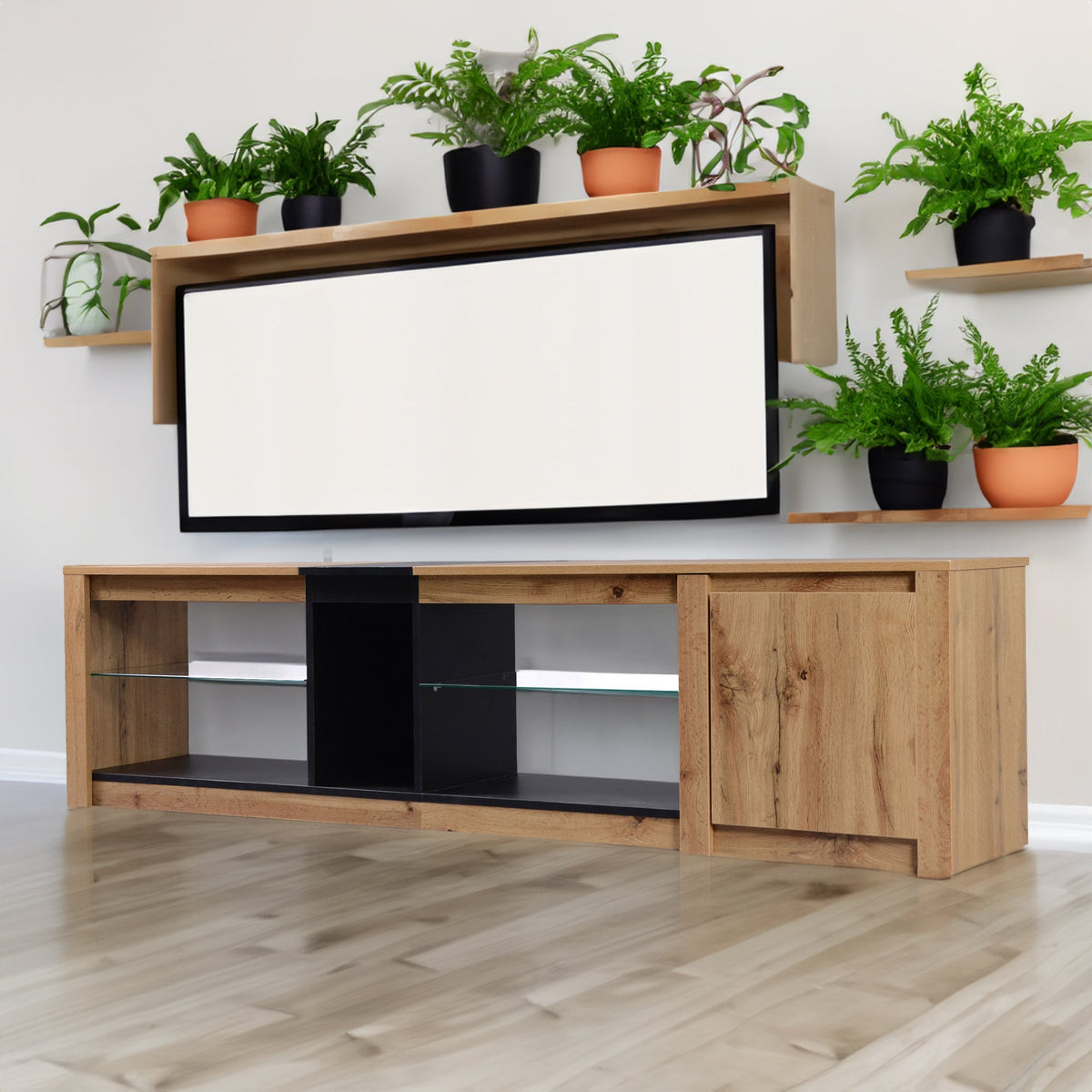 Modern TV Stand for TVs Under 80 Inches with LED Lights