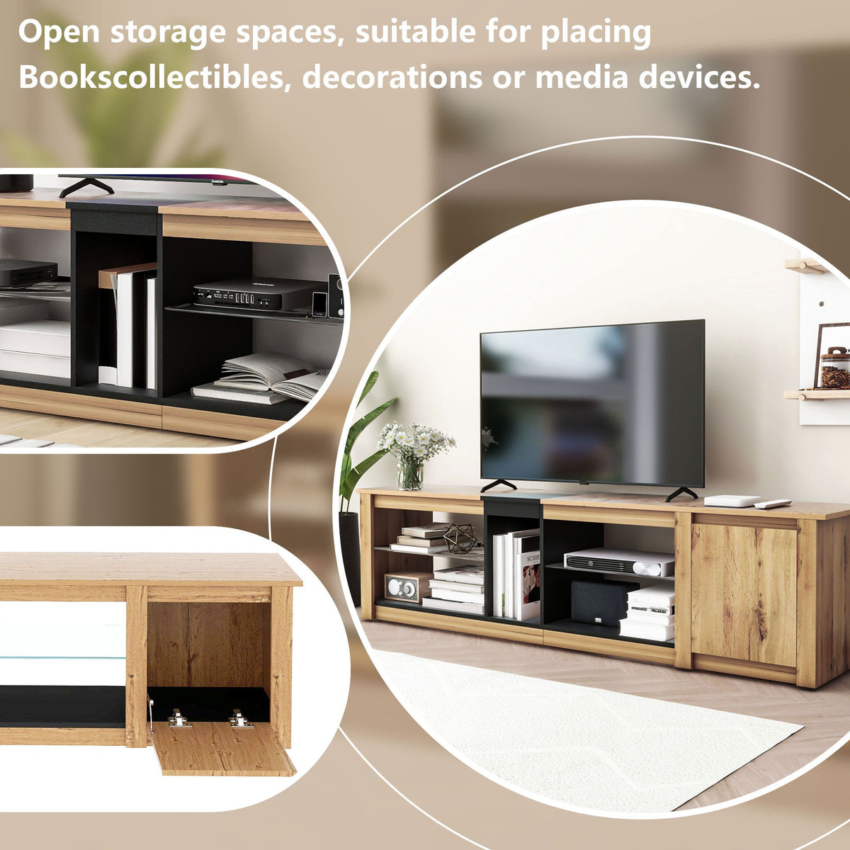 Modern TV Stand for TVs Under 80 Inches with LED Lights
