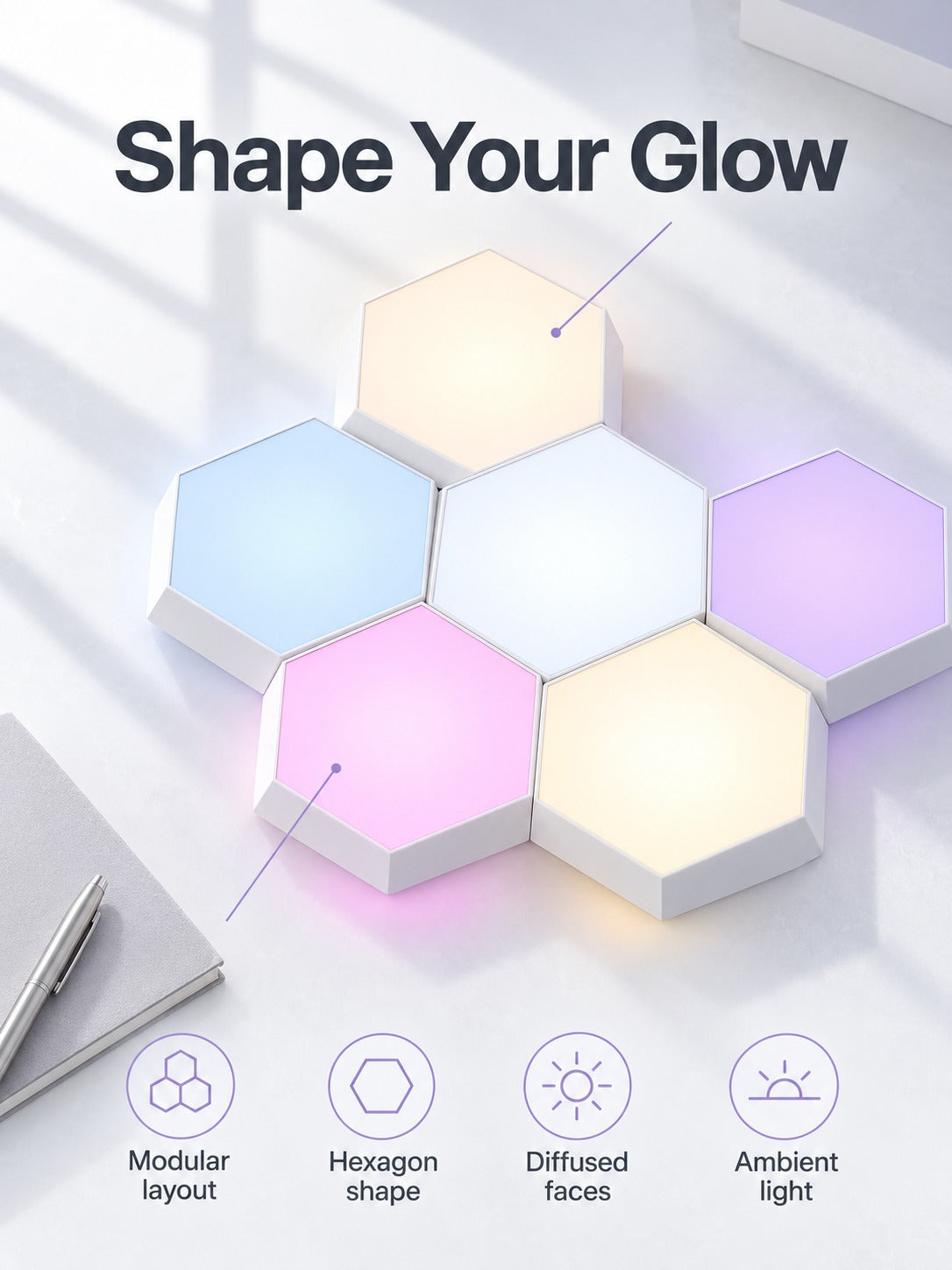 Modular Hexagon LED Wall Light: Touch RGB Mood Glow
