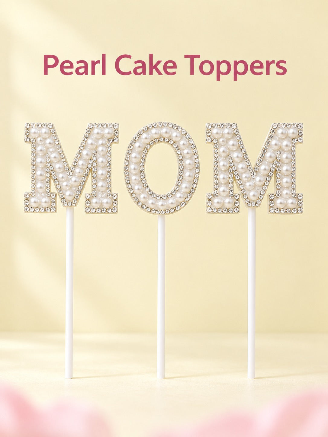 MOM Cake Topper with Pearls & Crystals for Mother's Day