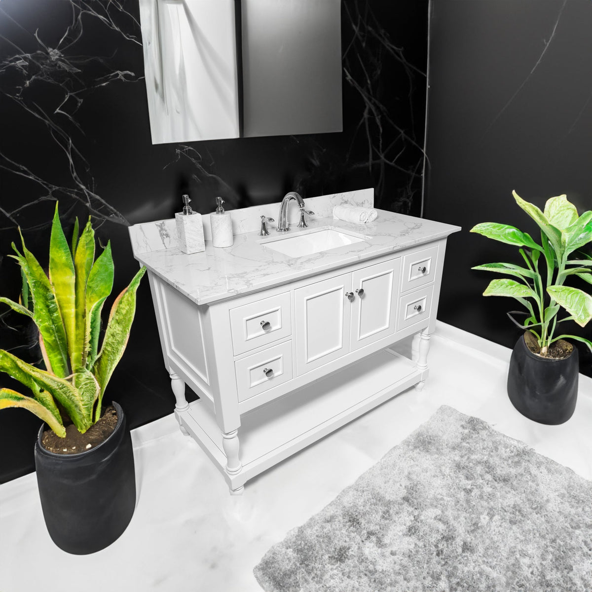 Carrara Marble-Look Bathroom Vanity Top, Undermount Sink