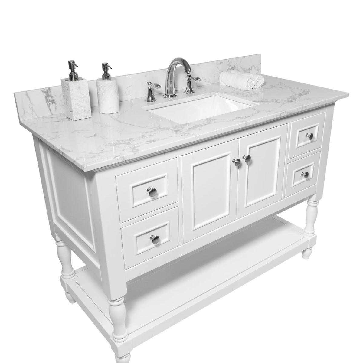 Carrara Marble-Look Bathroom Vanity Top, Undermount Sink