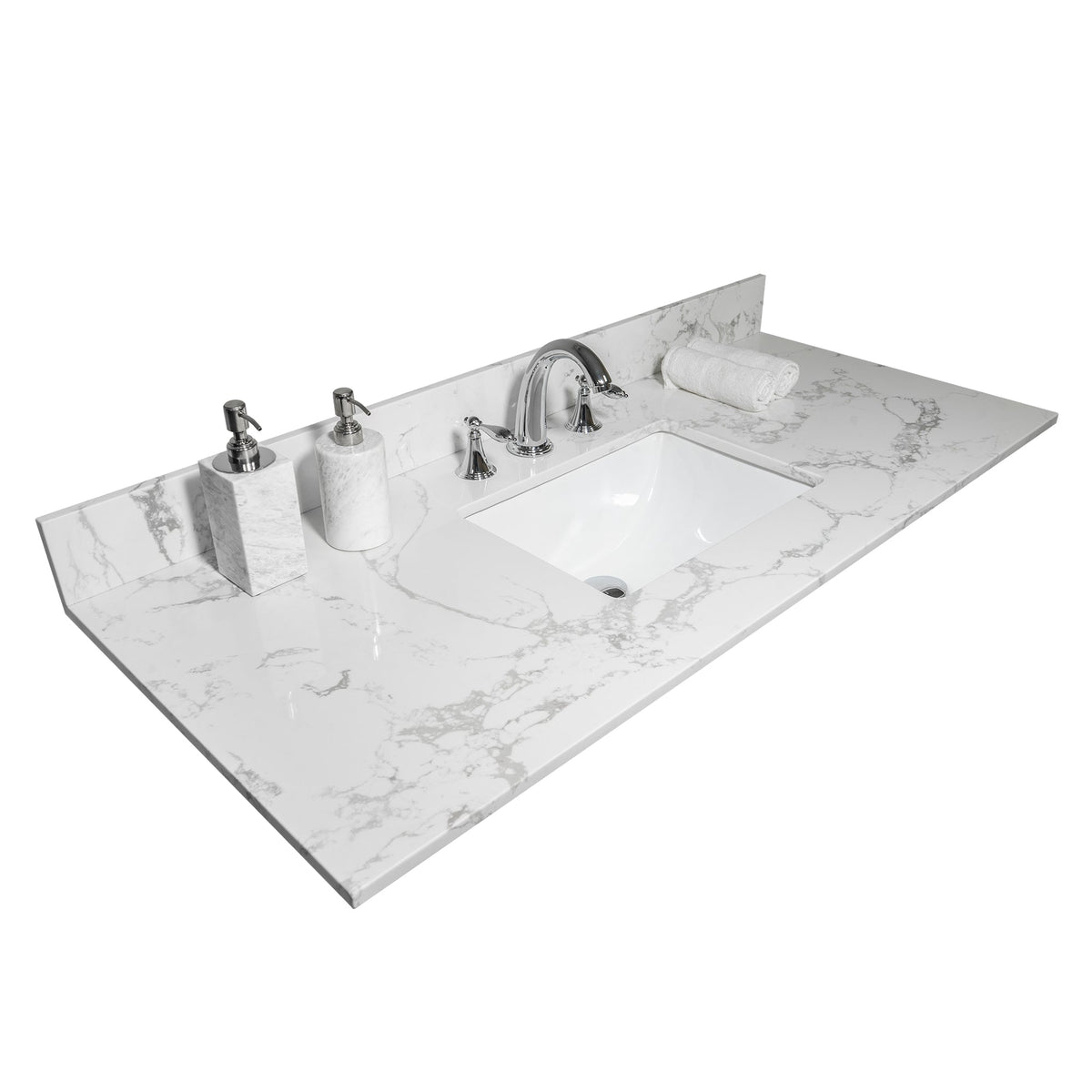 Carrara Marble-Look Bathroom Vanity Top, Undermount Sink