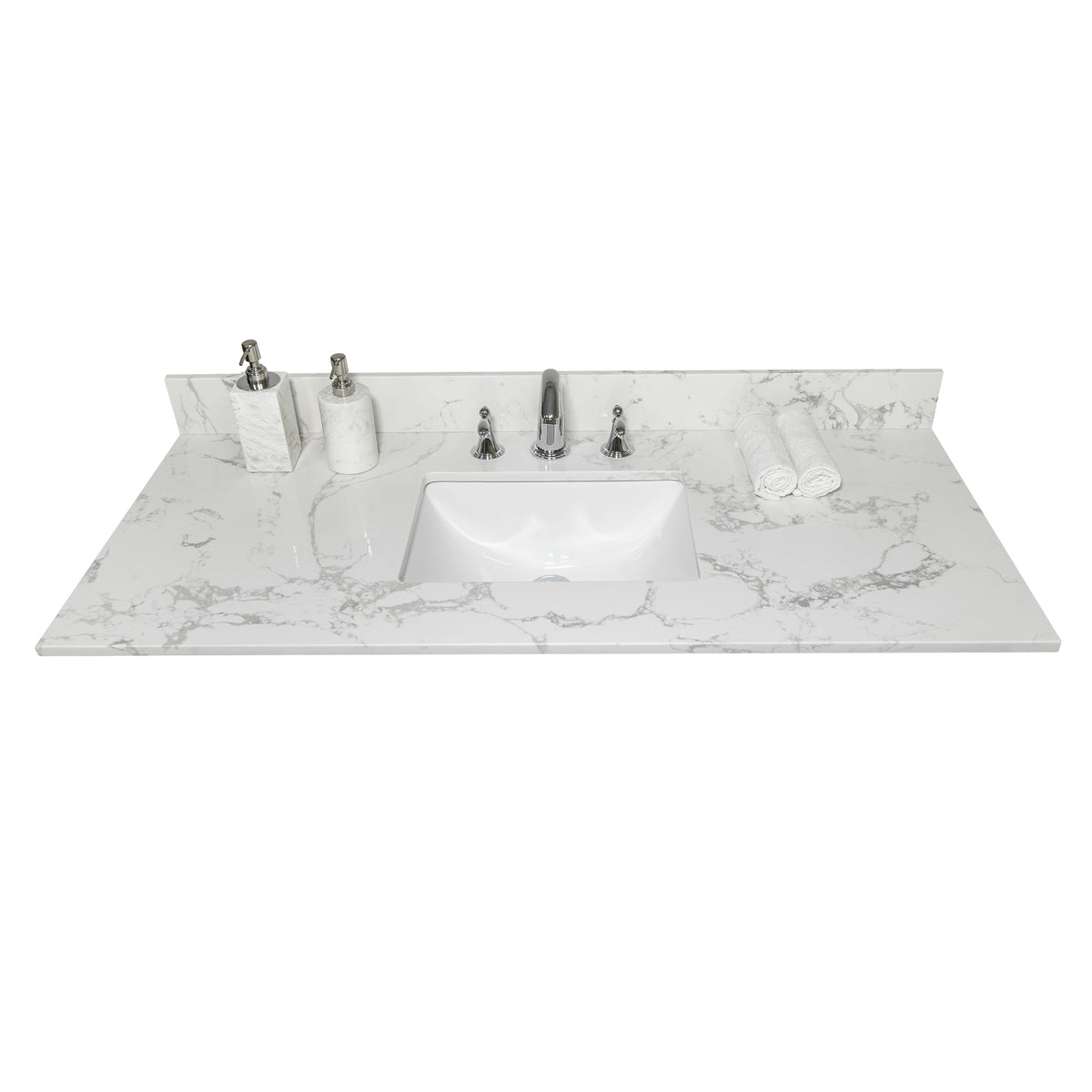 Carrara Marble-Look Bathroom Vanity Top, Undermount Sink